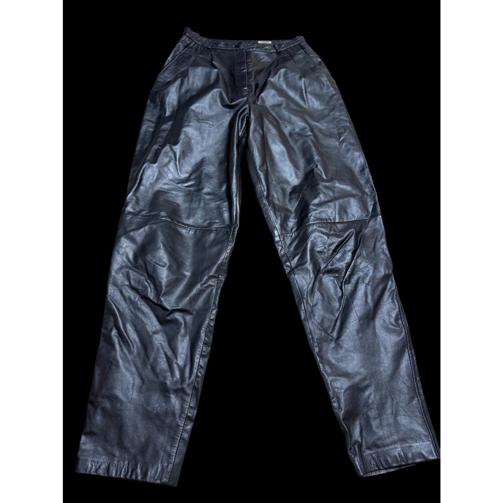 VTG 90s Toffs Genuine Leather Pants Y2K Biker Goth Womens sz 26x29 High Waist E8